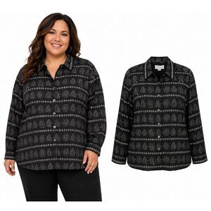 CJ Banks 3X Black Button Front Jacket Geometric NWT